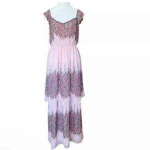 Lauren Conrad Pink Floral Tiered Ruffles Maxi Dress Fairy size XS